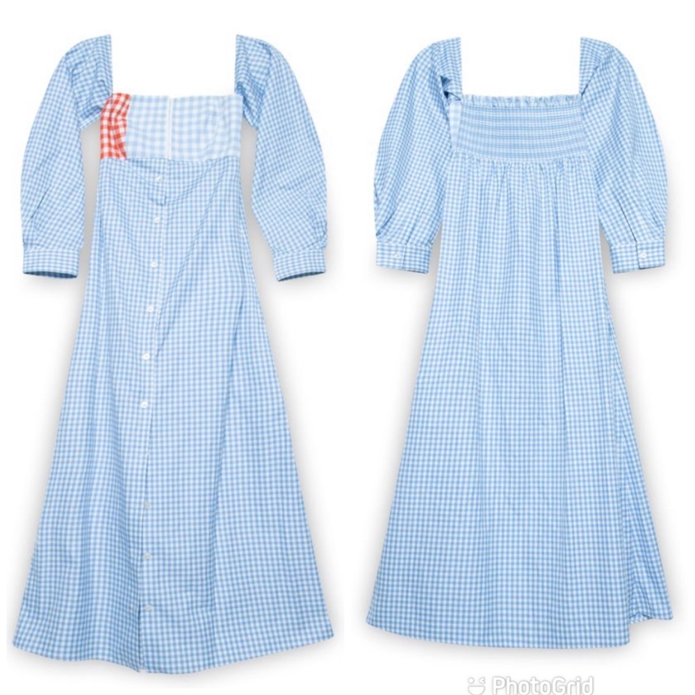 CF. goldman Blue Gingham Midi Dress